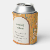 Geel Oranje Groovy Retro Arch Floral Wedding Blikjeskoeler (Blikje Achterkant)