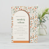 Geel Oranje Groovy Retro Arch Floral Wedding Kaart (Staand voorkant)