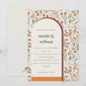 Geel Oranje Groovy Retro Arch Floral Wedding Kaart (Voorkant / Achterkant)