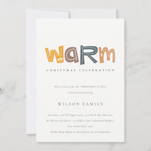 Geel Oranje kerst in juli Uitnodiging (Voorkant)