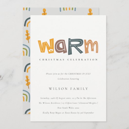 Geel Oranje kerst in juli Uitnodiging (Voorkant / Achterkant)