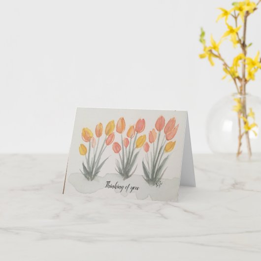 Geel oranje koraal groene waterverf tulpen gevouwe kaart (Gele Bloem)