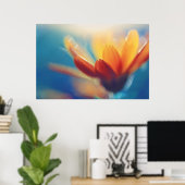 Geel Oranje marigoldventiel op blauw Poster (Thuiskantoor)