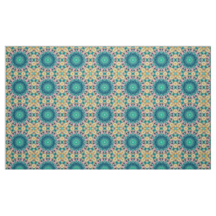 Geel-oranje, mint en roze mandala. stof
