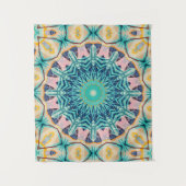 Geel-oranje, munt en roze mandala. wandkleed (Voorkant)