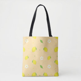 Geel Oranje Naadloos Patroon met Witte Bloemen  Tote Bag