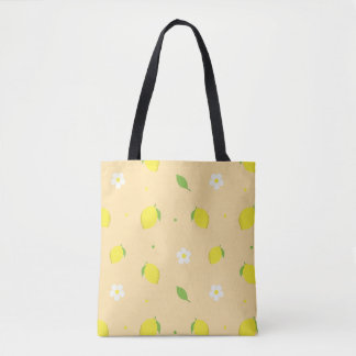 Geel Oranje Naadloos Patroon met Witte Bloemen Tote Bag