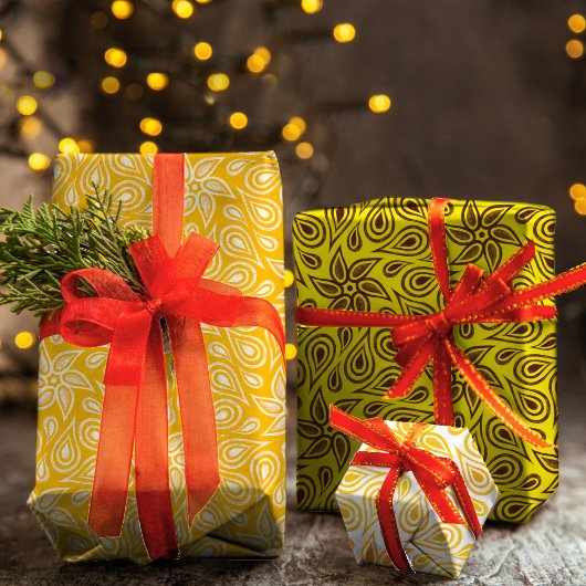 Geel Oranje ontwerp van Floral Paisley Modern Unie Inpakpapier Vel