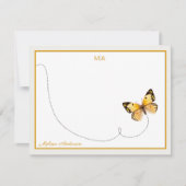 Geel Oranje Puntvlinder Monogram en naam Notitiekaartje (Voorkant)