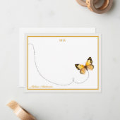 Geel Oranje Puntvlinder Monogram en naam Notitiekaartje (Voorkant / Achterkant in situ)