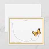 Geel Oranje Puntvlinder Monogram en naam Notitiekaartje (Voorkant / Achterkant)