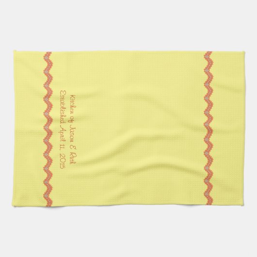 Geel Oranje RicRac Monogram Tea Kitchen Towel Theedoek (Horizontaal)