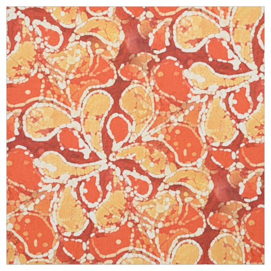 Geel Oranje Rood Bali Batik Style Paisley Pattern Stof (Swatch)