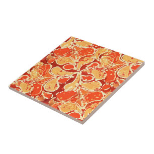 Geel Oranje Rood Bali Batik Style Paisley Pattern Tegeltje