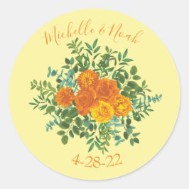 Geel Oranje Roos voor bruiloft Ronde Sticker
