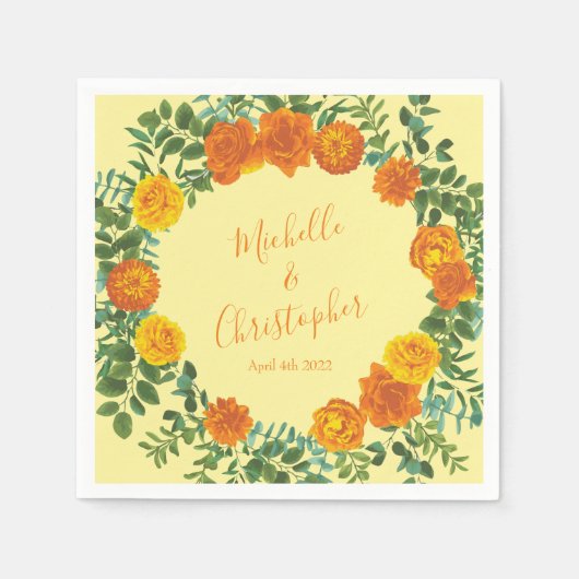Geel Oranje Roos voor bruiloft Servet (Voorkant)