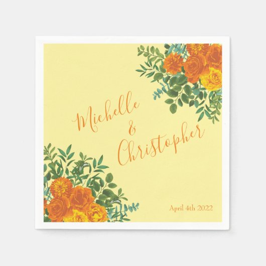 Geel Oranje Roos voor bruiloft Servet (Voorkant)