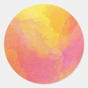 Geel Oranje Roze Aquarel Abstracte Kunst Ronde Sticker