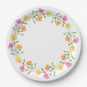 Geel, Oranje, Roze Aquarel Bloemenkrans  Papieren Bordje (Voorkant)