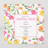 Geel Oranje Roze Aquarel Bloemstelen Patroon Kaart (Voorkant / Achterkant)