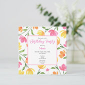 Geel Oranje Roze Aquarel Bloemstelen Patroon Kaart (Staand voorkant)