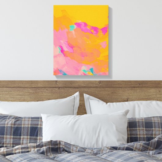 Geel Oranje Roze heldere, kleurrijke Abstracte kun Canvas Afdruk (Insitu (Slaapkamer))