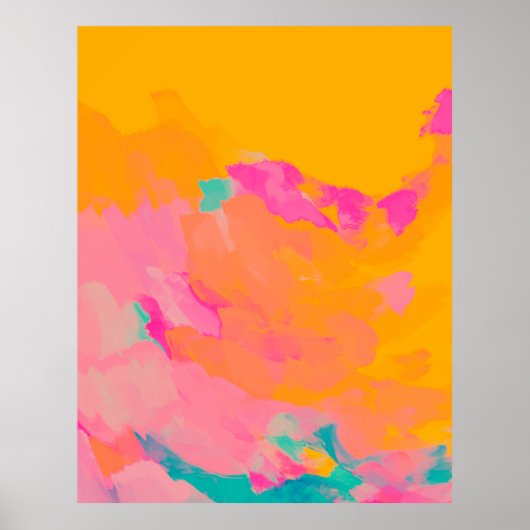 Geel Oranje Roze heldere, kleurrijke Abstracte kun Poster (Voorkant)