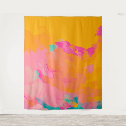 Geel Oranje Roze heldere, kleurrijke Abstracte kun Wandkleed (Voorkant)