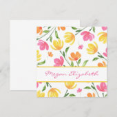 Geel Oranje Roze Waterverf Floral Stems Patroon Notitiekaartje (Voorkant / Achterkant)
