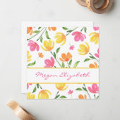 Geel Oranje Roze Waterverf Floral Stems Patroon Notitiekaartje (Voorkant / Achterkant in situ)