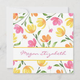 Geel Oranje Roze Waterverf Floral Stems Patroon Notitiekaartje