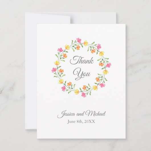 Geel, Oranje, Roze Waterverf Kreukspiegel Bedankkaart (Voorkant)