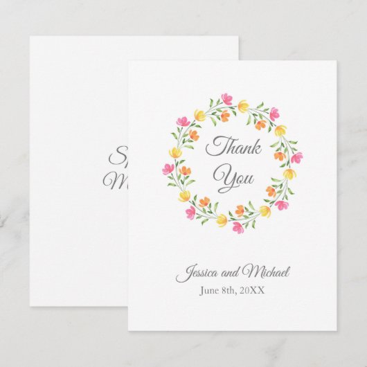 Geel, Oranje, Roze Waterverf Kreukspiegel Bedankkaart (Voorkant / Achterkant)