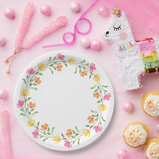 Geel, Oranje, Roze Waterverf Kreukspiegel Papieren Bordje (Feest)