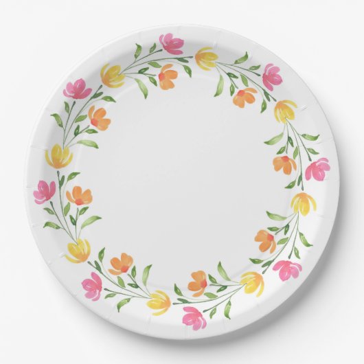 Geel, Oranje, Roze Waterverf Kreukspiegel Papieren Bordje (Voorkant)