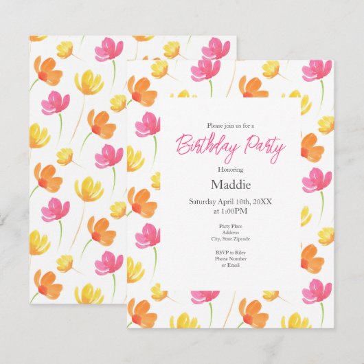 Geel Oranje roze Waterverf ventilatorpatroon Kaart (Voorkant / Achterkant)