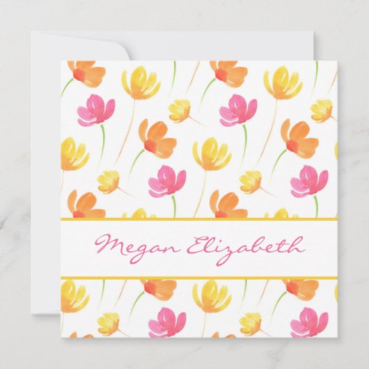 Geel Oranje roze Waterverf ventilatorpatroon Notitiekaartje (Voorkant)