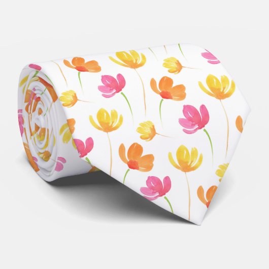 Geel Oranje roze Waterverf ventilatorpatroon  Stropdas (Opgerold)