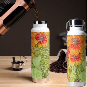 Geel Oranje Rudbeckia Painterly-Blue Afbeelding Waterfles