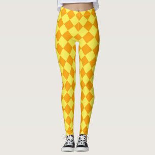 Geel Oranje Ruitjes Diamant Patroon Leggings