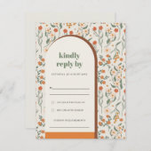 Geel Oranje Rust Groovy Retro Arch Flora Wedding RSVP Kaartje (Voorkant / Achterkant)