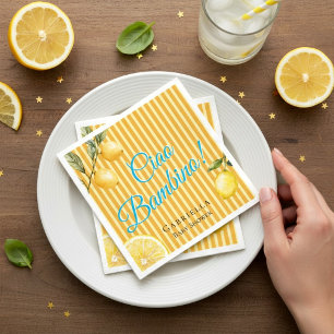 Geel Oranje Streep Ciao Bambino Baby Shower Servet
