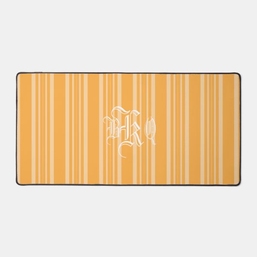 Geel Oranje Stripes Witte Monogram Bureaumat (Voorkant)