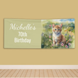 Geel Oranje Tabby Kitten Kat  70ste Verjaardag Spandoek
