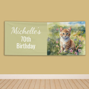 Geel Oranje Tabby Kitten Kat  70ste Verjaardag Spandoek