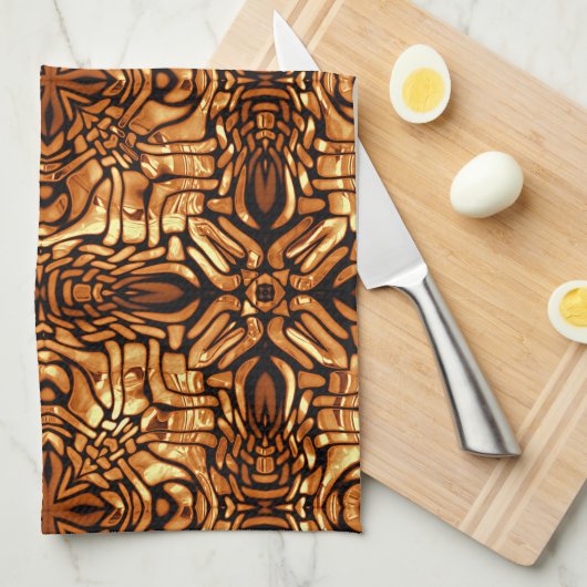 Geel Oranje Taupe Brown Hip Bohemian Bali Art Theedoek (Quarter Fold)