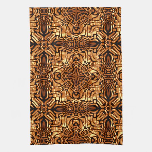 Geel Oranje Taupe Brown Hip Bohemian Bali Art Theedoek (Verticaal)
