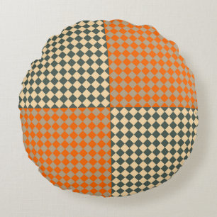 Geel Oranje Taupe Geruite Diamant Patroon Rond Kussen