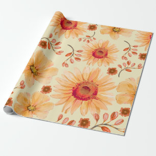 Geel Oranje Terracotta Aquarel Bloemen Cadeaupapier