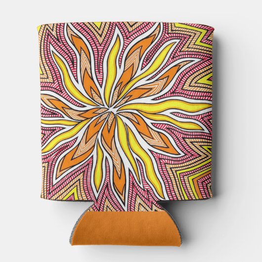 Geel Oranje Trippy Sun Design Koelbox Blikjeskoeler (Achterkant)